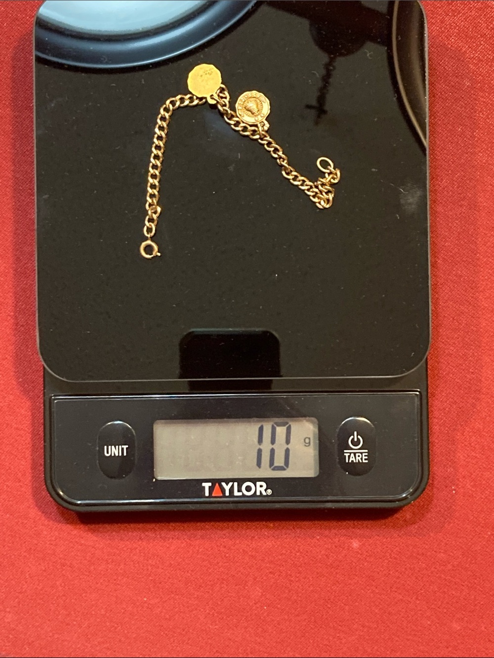 Gold Chain Bracelet marked 1/20 12K with Two 1/10 10K Medallion Charms